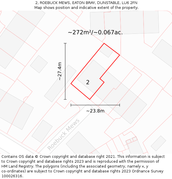 2, ROEBUCK MEWS, EATON BRAY, DUNSTABLE, LU6 2FN: Plot and title map
