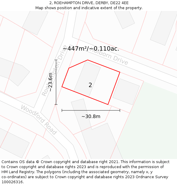 2, ROEHAMPTON DRIVE, DERBY, DE22 4EE: Plot and title map