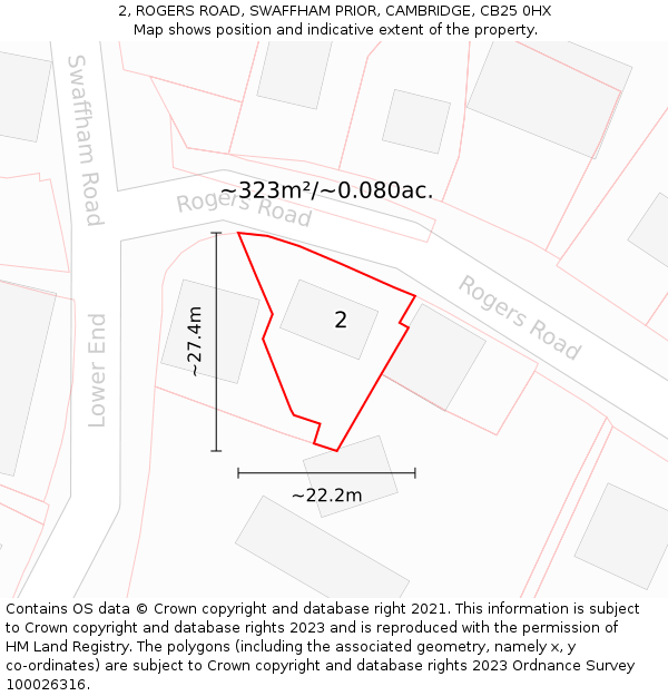 2, ROGERS ROAD, SWAFFHAM PRIOR, CAMBRIDGE, CB25 0HX: Plot and title map