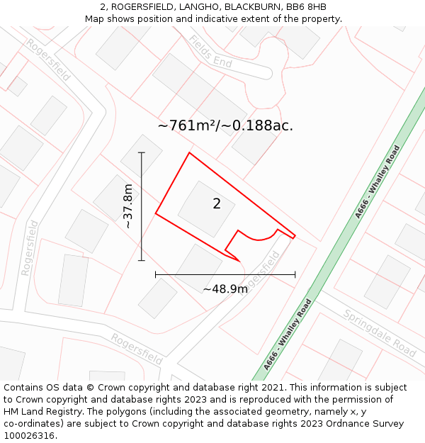 2, ROGERSFIELD, LANGHO, BLACKBURN, BB6 8HB: Plot and title map