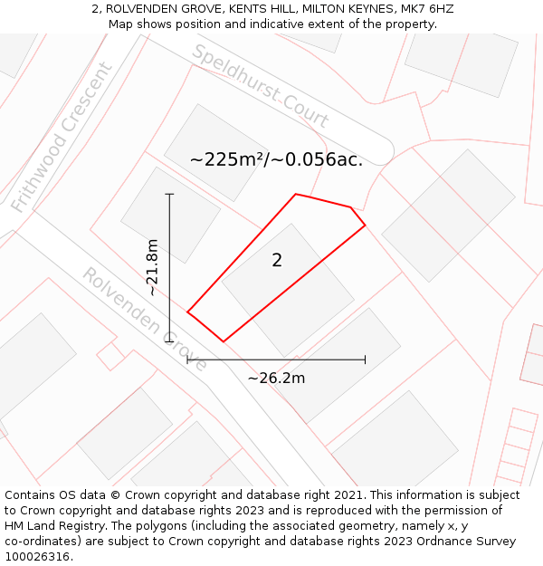 2, ROLVENDEN GROVE, KENTS HILL, MILTON KEYNES, MK7 6HZ: Plot and title map