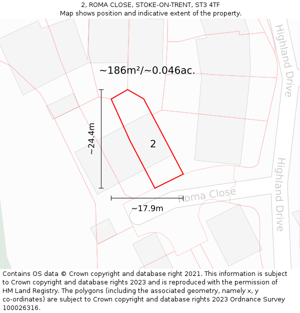 2, ROMA CLOSE, STOKE-ON-TRENT, ST3 4TF: Plot and title map