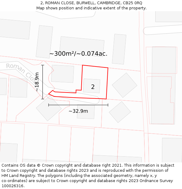 2, ROMAN CLOSE, BURWELL, CAMBRIDGE, CB25 0RQ: Plot and title map