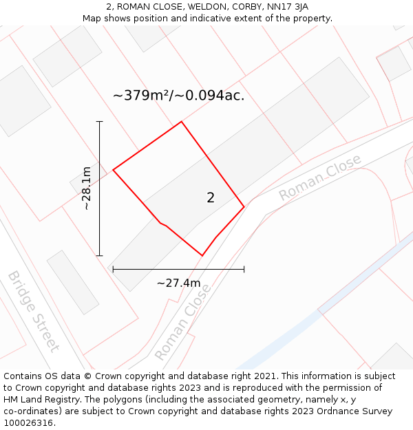 2, ROMAN CLOSE, WELDON, CORBY, NN17 3JA: Plot and title map