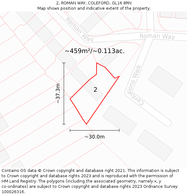 2, ROMAN WAY, COLEFORD, GL16 8RN: Plot and title map