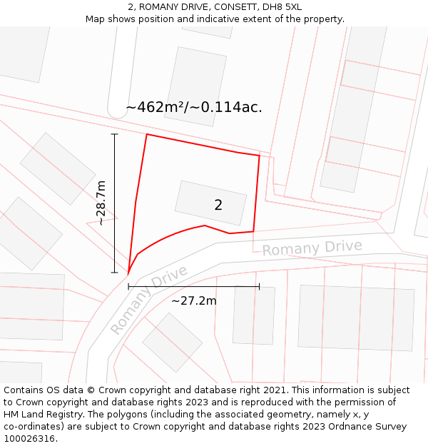 2, ROMANY DRIVE, CONSETT, DH8 5XL: Plot and title map