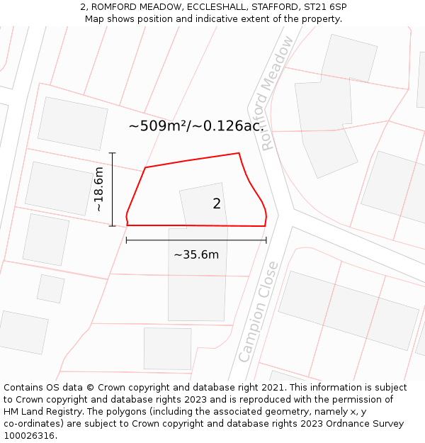 2, ROMFORD MEADOW, ECCLESHALL, STAFFORD, ST21 6SP: Plot and title map