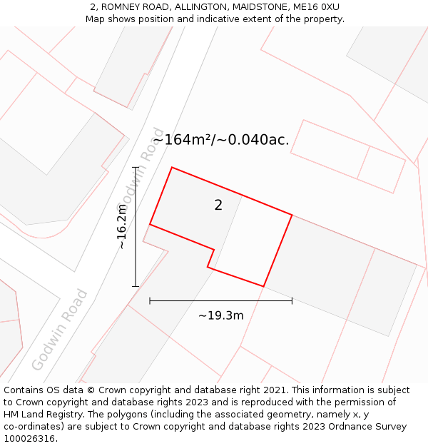 2, ROMNEY ROAD, ALLINGTON, MAIDSTONE, ME16 0XU: Plot and title map