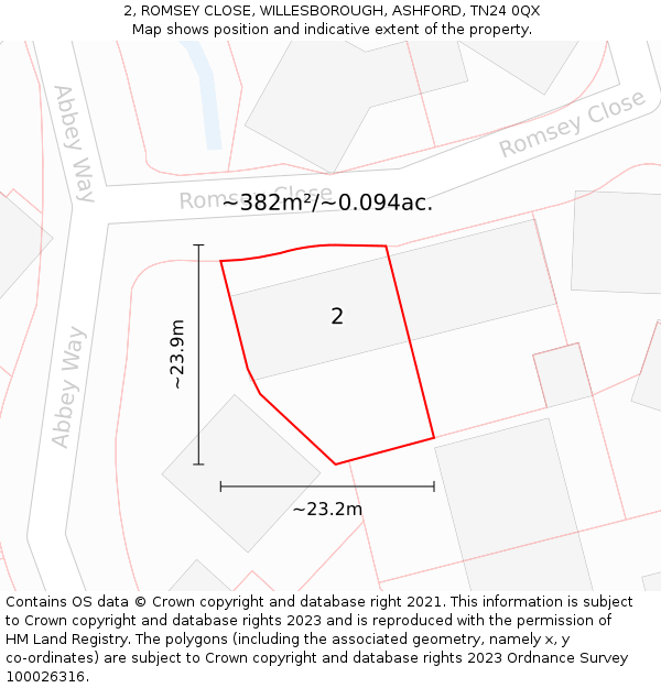 2, ROMSEY CLOSE, WILLESBOROUGH, ASHFORD, TN24 0QX: Plot and title map