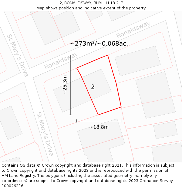 2, RONALDSWAY, RHYL, LL18 2LB: Plot and title map