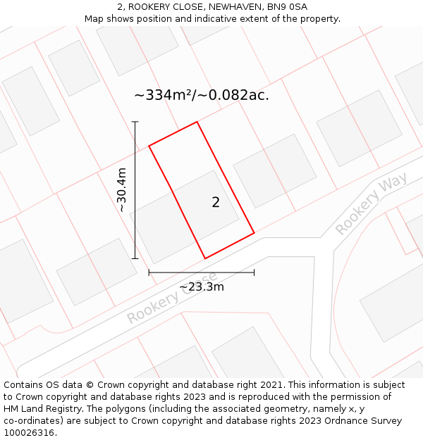 2, ROOKERY CLOSE, NEWHAVEN, BN9 0SA: Plot and title map