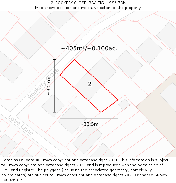 2, ROOKERY CLOSE, RAYLEIGH, SS6 7DN: Plot and title map