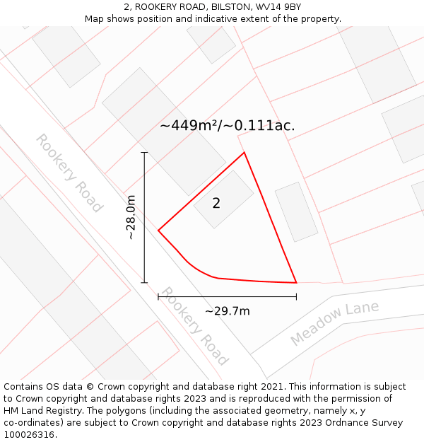 2, ROOKERY ROAD, BILSTON, WV14 9BY: Plot and title map