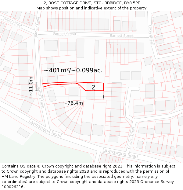 2, ROSE COTTAGE DRIVE, STOURBRIDGE, DY8 5PF: Plot and title map