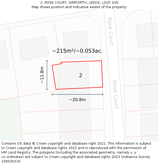 2, ROSE COURT, GARFORTH, LEEDS, LS25 1NS: Plot and title map