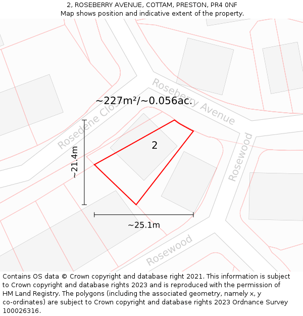 2, ROSEBERRY AVENUE, COTTAM, PRESTON, PR4 0NF: Plot and title map