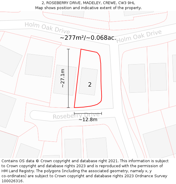 2, ROSEBERRY DRIVE, MADELEY, CREWE, CW3 9HL: Plot and title map