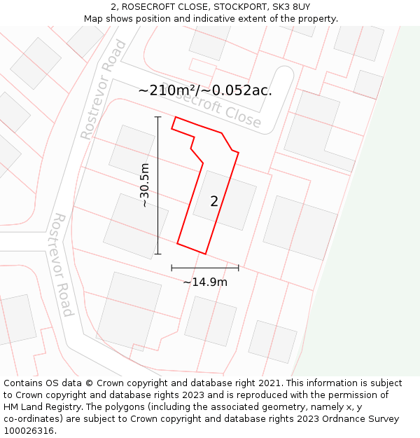 2, ROSECROFT CLOSE, STOCKPORT, SK3 8UY: Plot and title map