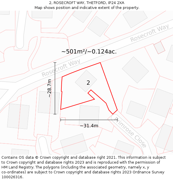 2, ROSECROFT WAY, THETFORD, IP24 2XA: Plot and title map