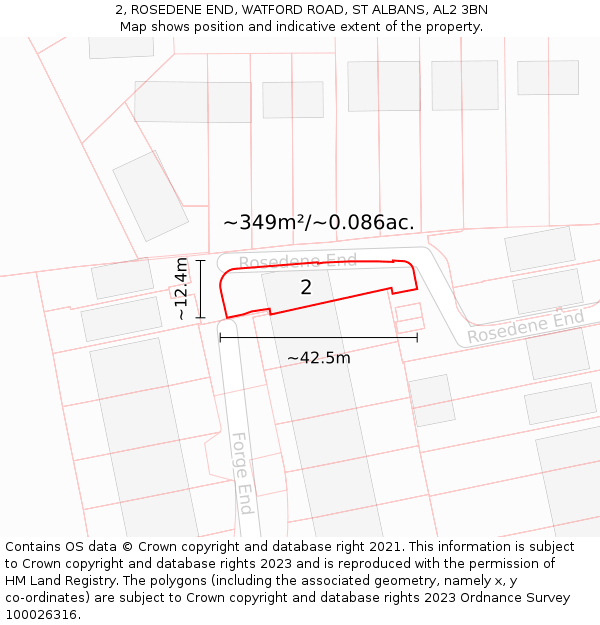 2, ROSEDENE END, WATFORD ROAD, ST ALBANS, AL2 3BN: Plot and title map