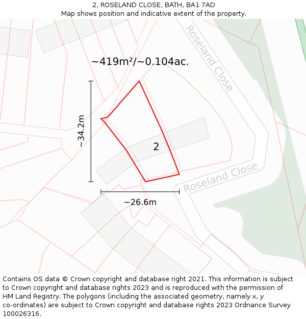 2, ROSELAND CLOSE, BATH, BA1 7AD: Plot and title map