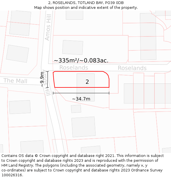 2, ROSELANDS, TOTLAND BAY, PO39 0DB: Plot and title map