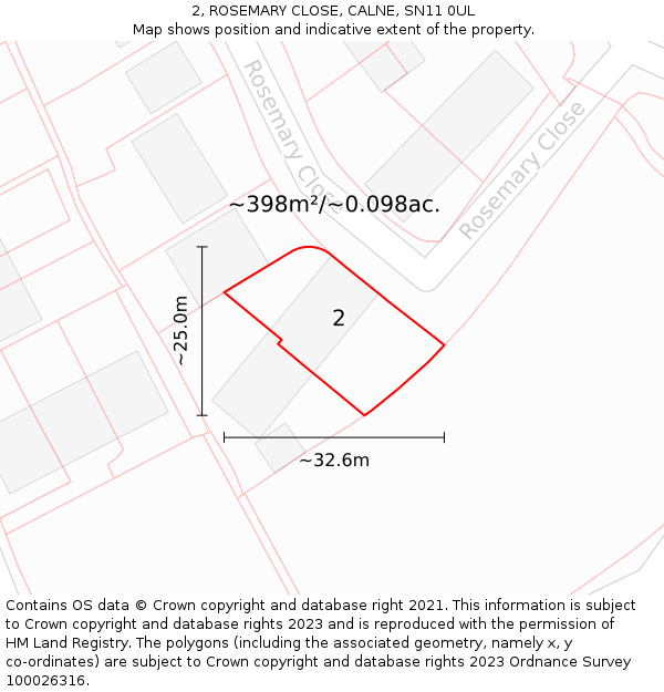 2, ROSEMARY CLOSE, CALNE, SN11 0UL: Plot and title map