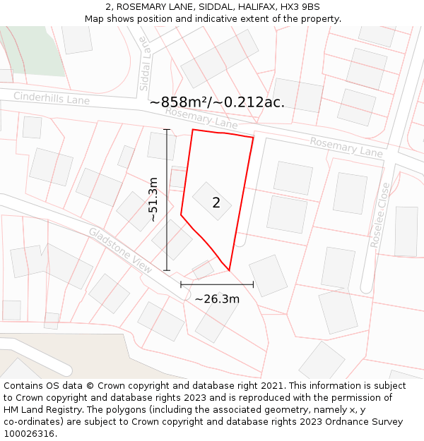 2, ROSEMARY LANE, SIDDAL, HALIFAX, HX3 9BS: Plot and title map