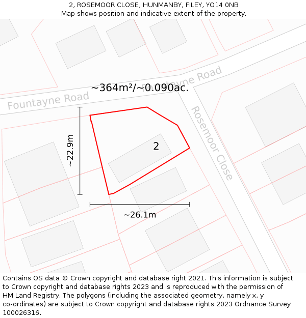 2, ROSEMOOR CLOSE, HUNMANBY, FILEY, YO14 0NB: Plot and title map