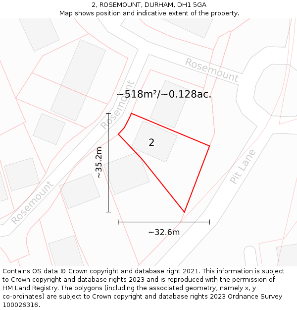 2, ROSEMOUNT, DURHAM, DH1 5GA: Plot and title map