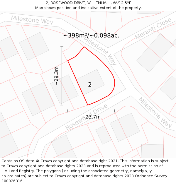 2, ROSEWOOD DRIVE, WILLENHALL, WV12 5YF: Plot and title map