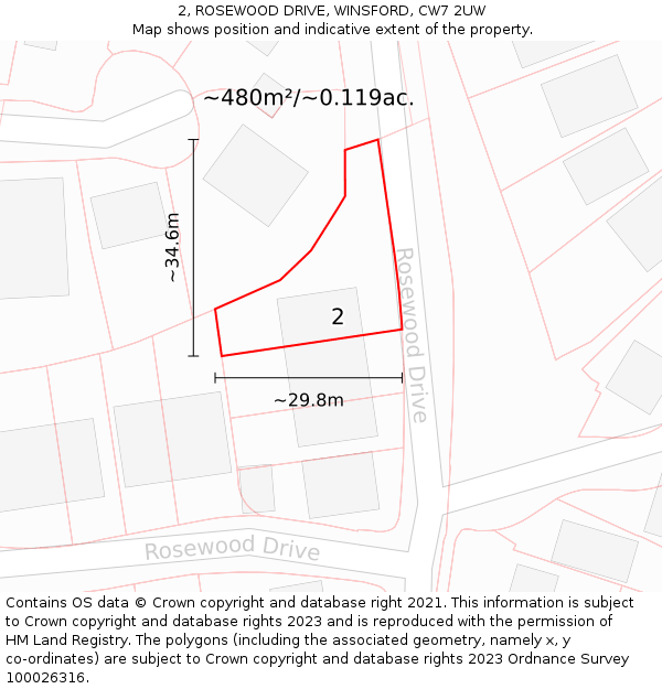 2, ROSEWOOD DRIVE, WINSFORD, CW7 2UW: Plot and title map