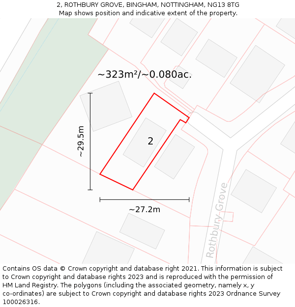 2, ROTHBURY GROVE, BINGHAM, NOTTINGHAM, NG13 8TG: Plot and title map