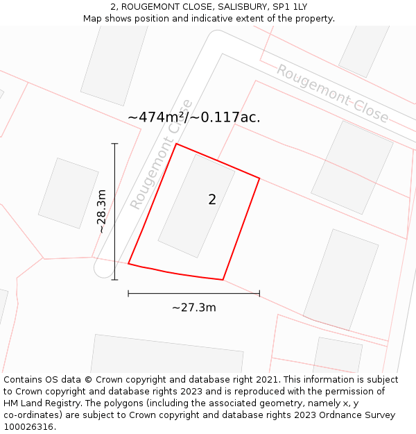 2, ROUGEMONT CLOSE, SALISBURY, SP1 1LY: Plot and title map