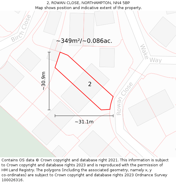 2, ROWAN CLOSE, NORTHAMPTON, NN4 5BP: Plot and title map