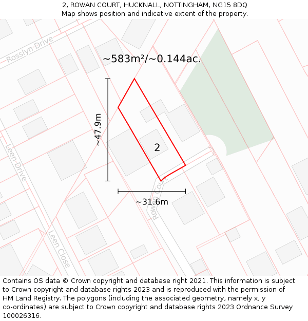 2, ROWAN COURT, HUCKNALL, NOTTINGHAM, NG15 8DQ: Plot and title map