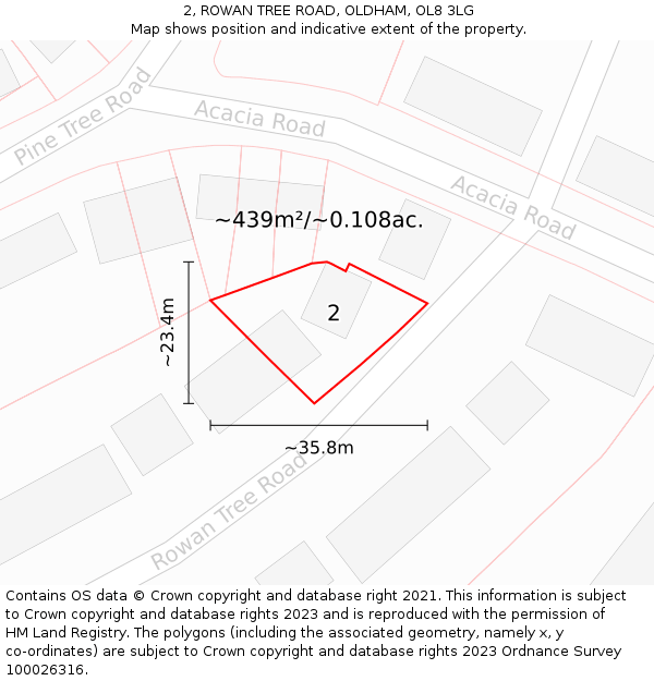 2, ROWAN TREE ROAD, OLDHAM, OL8 3LG: Plot and title map