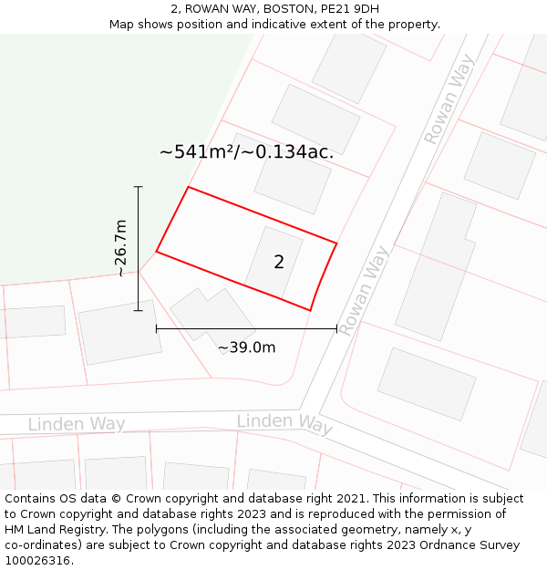 2, ROWAN WAY, BOSTON, PE21 9DH: Plot and title map