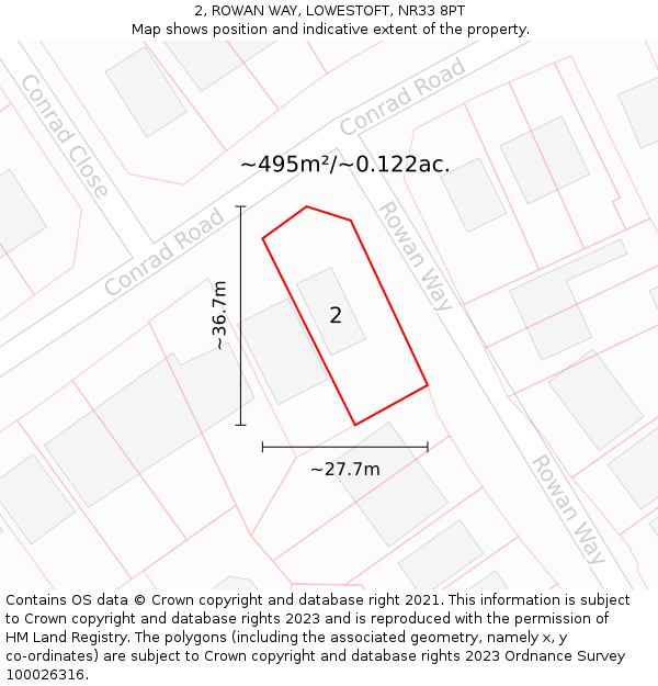 2, ROWAN WAY, LOWESTOFT, NR33 8PT: Plot and title map