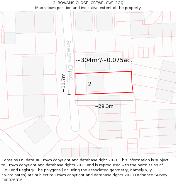 2, ROWANS CLOSE, CREWE, CW1 3GQ: Plot and title map