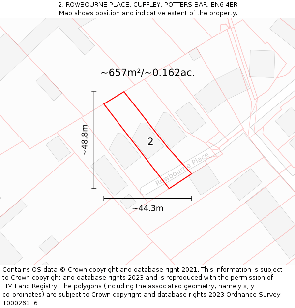 2, ROWBOURNE PLACE, CUFFLEY, POTTERS BAR, EN6 4ER: Plot and title map