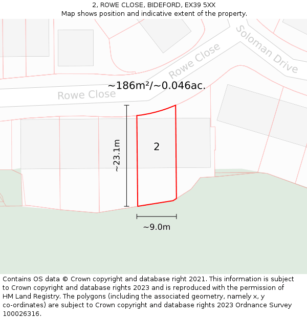 2, ROWE CLOSE, BIDEFORD, EX39 5XX: Plot and title map