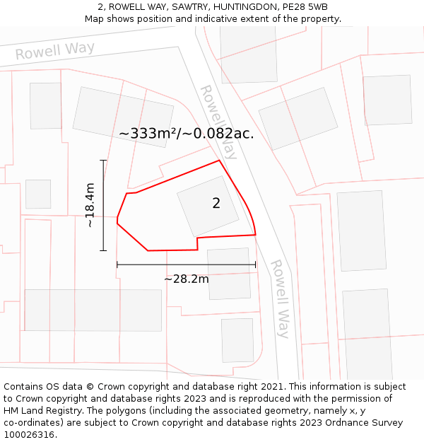 2, ROWELL WAY, SAWTRY, HUNTINGDON, PE28 5WB: Plot and title map