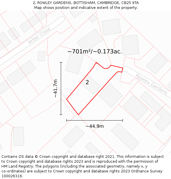 2, ROWLEY GARDENS, BOTTISHAM, CAMBRIDGE, CB25 9TA: Plot and title map