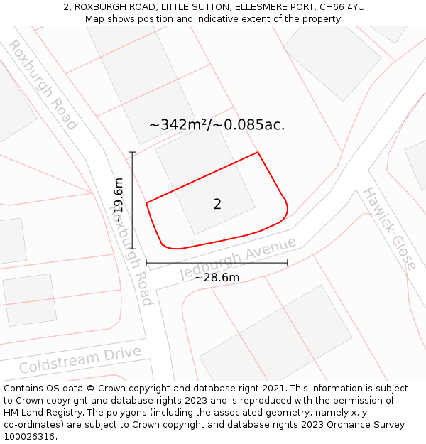 2, ROXBURGH ROAD, LITTLE SUTTON, ELLESMERE PORT, CH66 4YU: Plot and title map