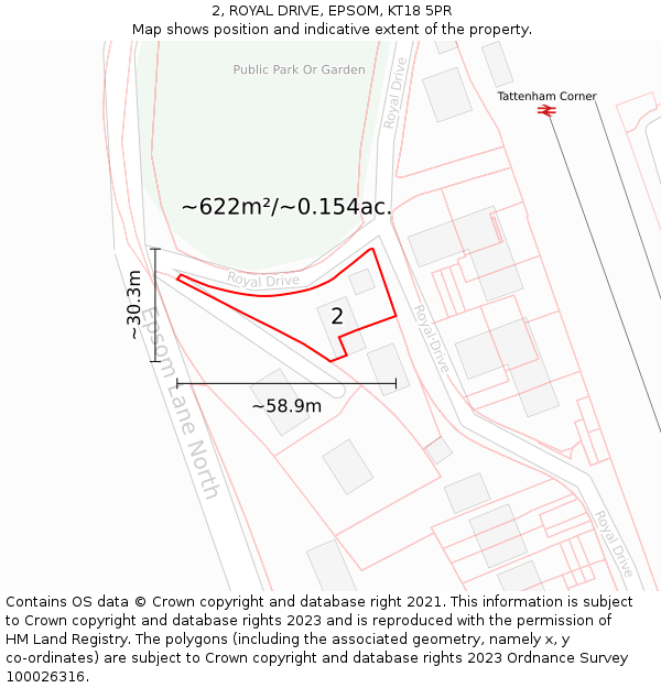 2, ROYAL DRIVE, EPSOM, KT18 5PR: Plot and title map