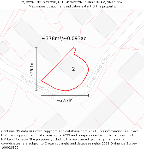 2, ROYAL FIELD CLOSE, HULLAVINGTON, CHIPPENHAM, SN14 6DY: Plot and title map