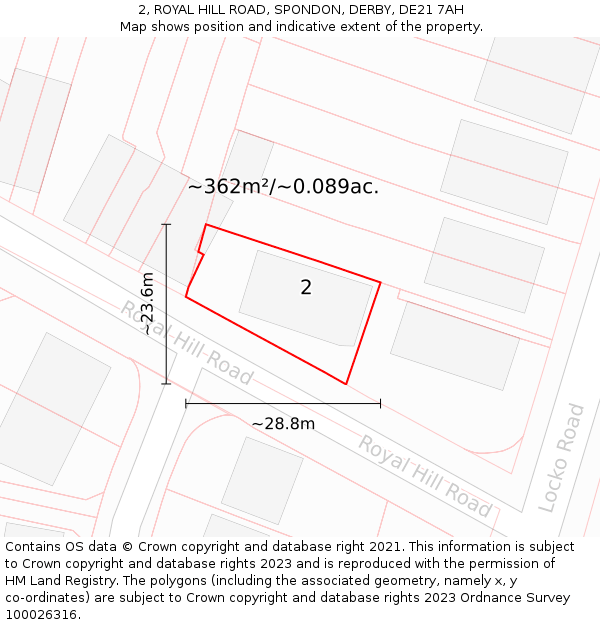 2, ROYAL HILL ROAD, SPONDON, DERBY, DE21 7AH: Plot and title map