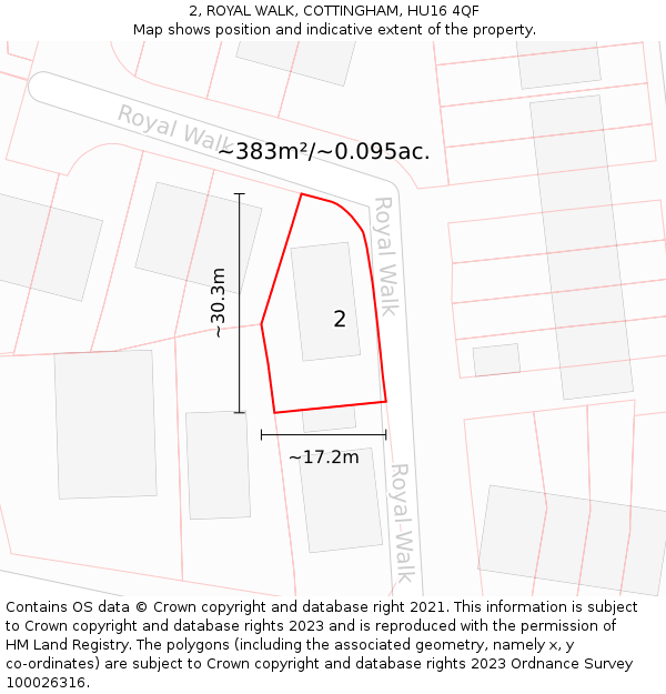 2, ROYAL WALK, COTTINGHAM, HU16 4QF: Plot and title map