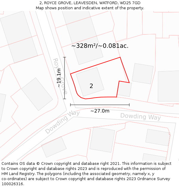 2, ROYCE GROVE, LEAVESDEN, WATFORD, WD25 7GD: Plot and title map